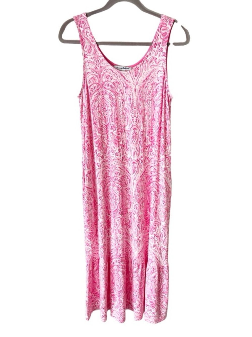 Tommy Bahama Dress Women's Medium Pink Paisley Jersey Knit Maxi Resortwear Prep